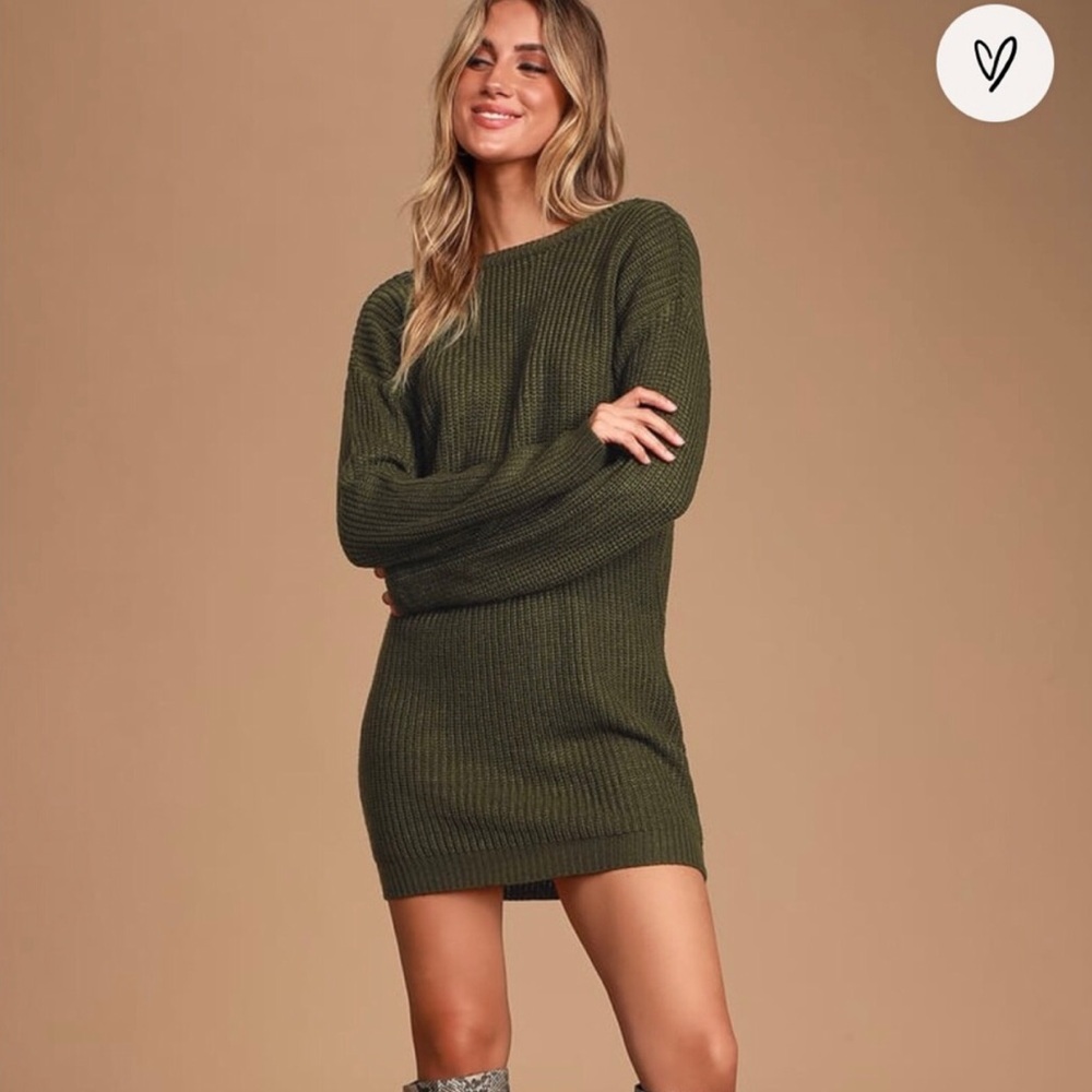 NWT Lulus Sexy Back Olive Green Backless Sweater Dress